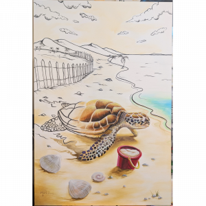 Sea turtle painting titled “2D 2 3D Turtle