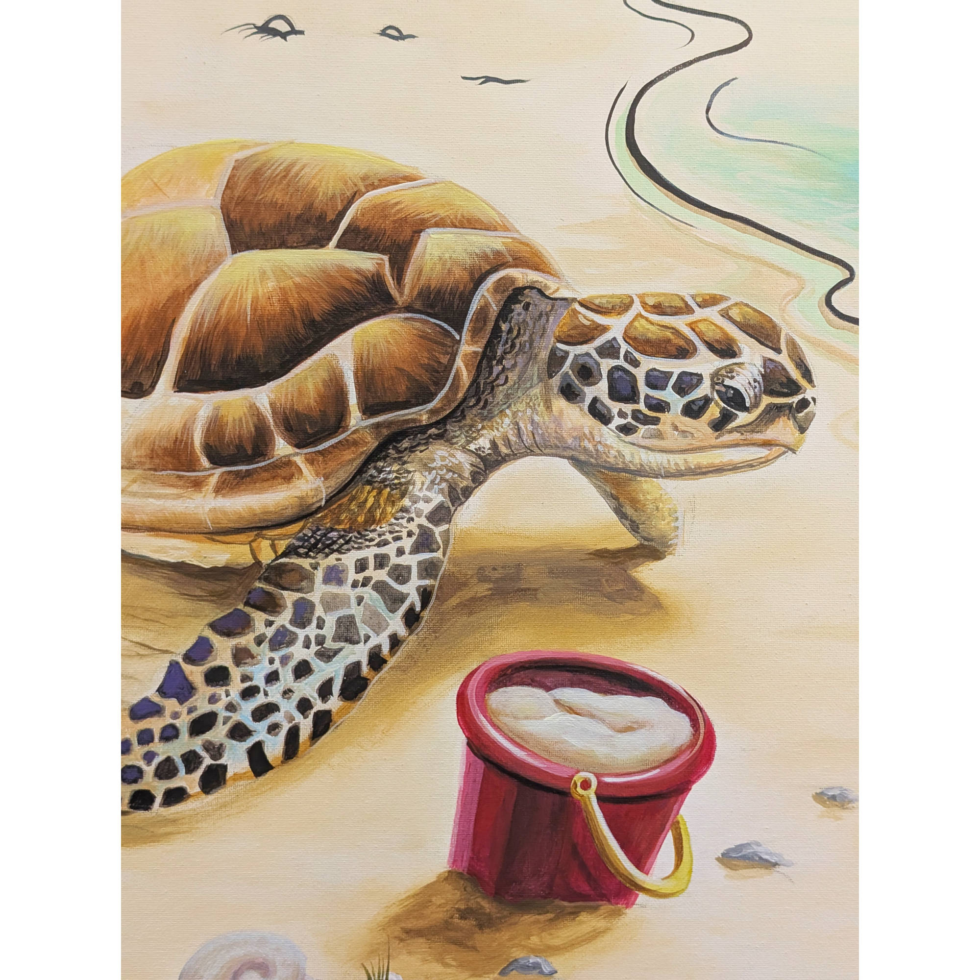 Sea turtle painting titled “2D 2 3D Turtle