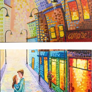 Romantic Cityscape Painting – “City Duo Love”