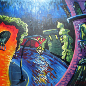 Abstract Cityscape Wall Art – Swaying Buildings Midnight Welcome